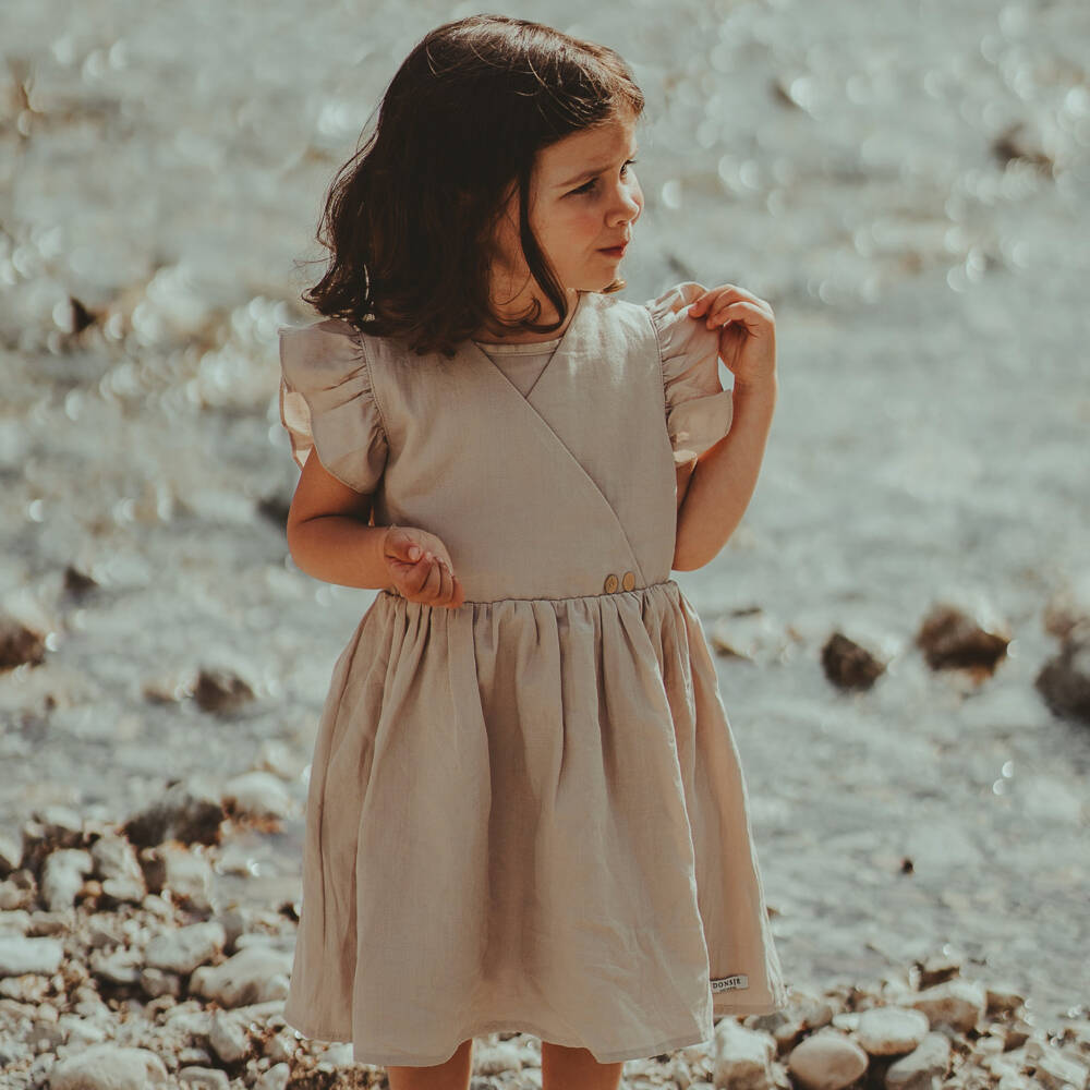 Donsje-Girls Beige Cotton Dress | Childrensalon Outlet