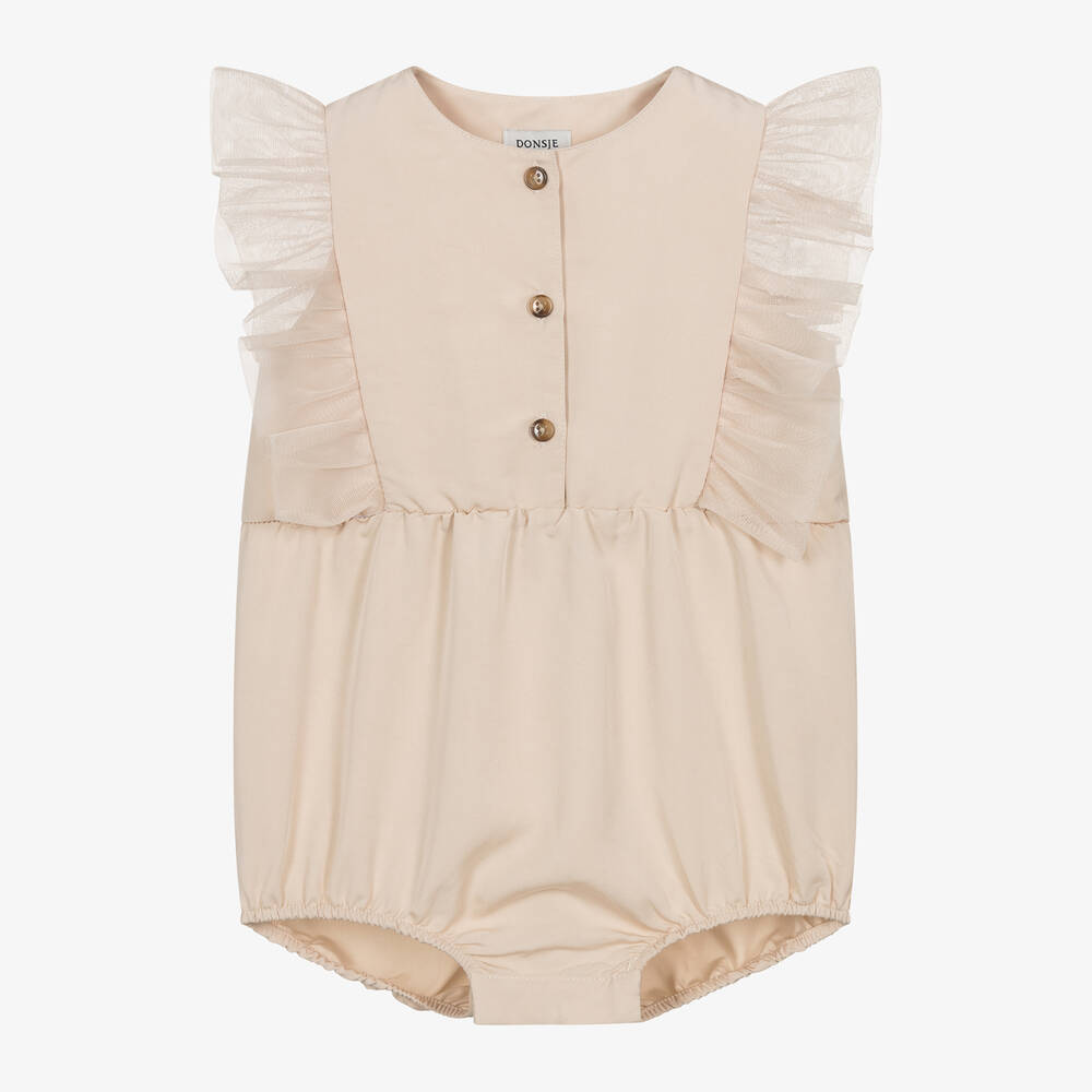 Donsje-Girls Beige Cotton & Tulle Shortie | Childrensalon Outlet