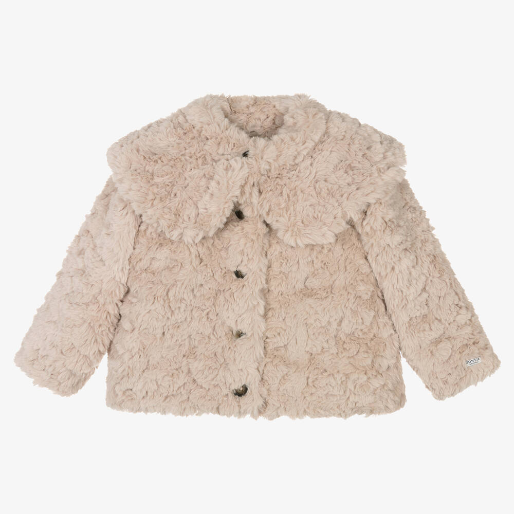 Donsje - Girls Beige Faux Fur Jacket | Childrensalon