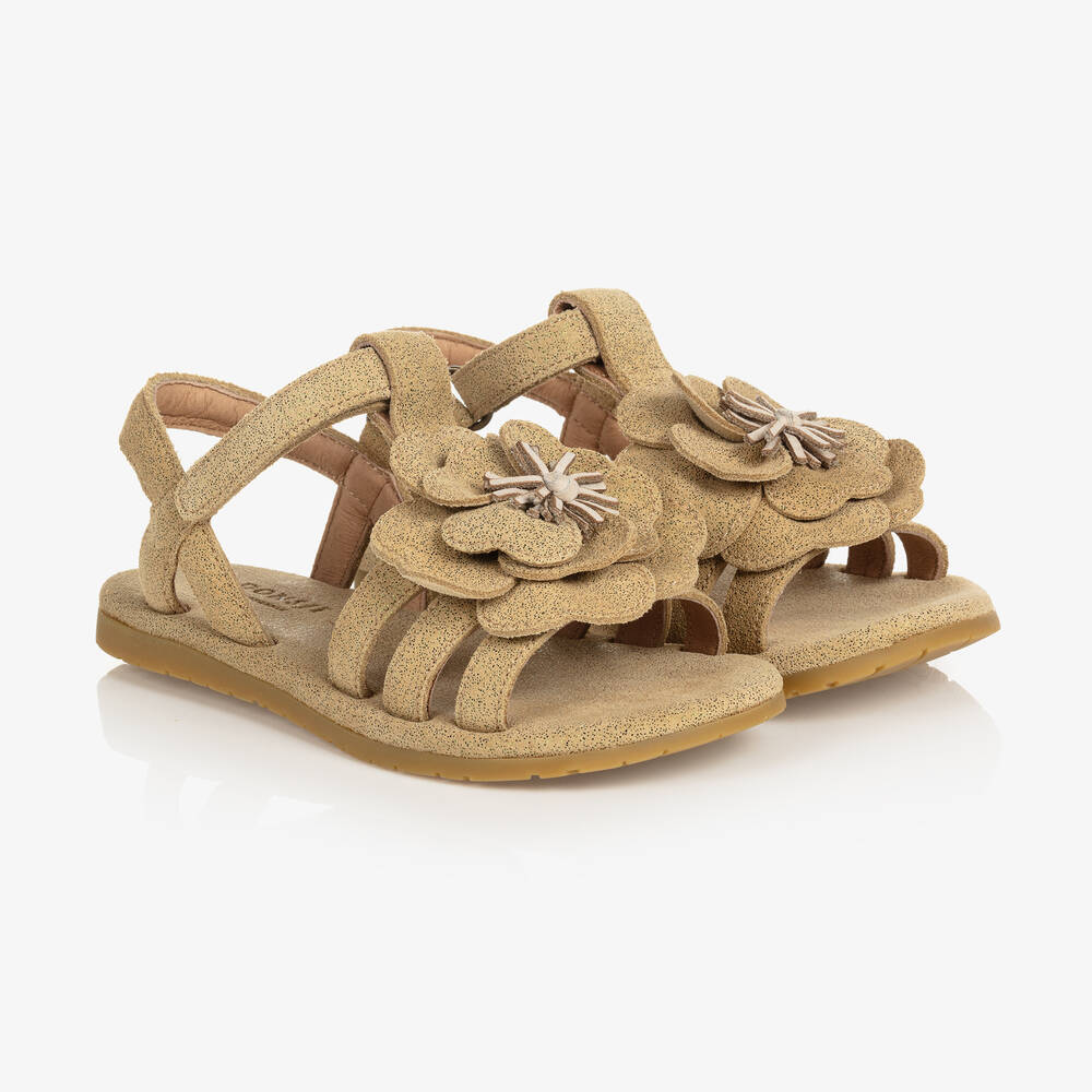 Donsje - Бежевые кожаные сандалии с блестками | Childrensalon