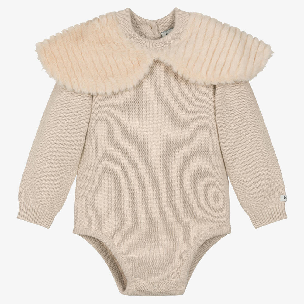 Donsje - Girls Beige Knitted Cotton Bodyvest | Childrensalon