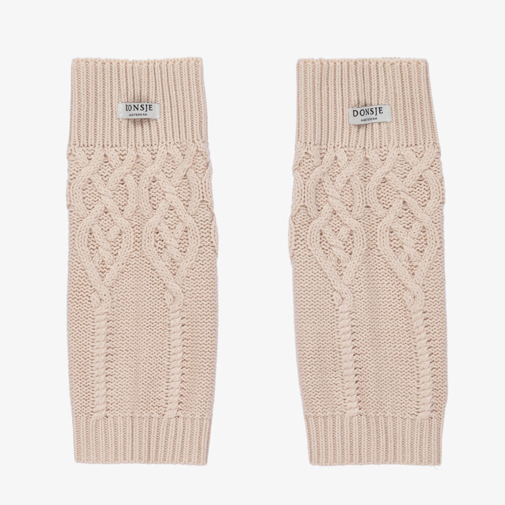 Donsje-Girls Beige Knitted Cotton Leg Warmers | Childrensalon Outlet