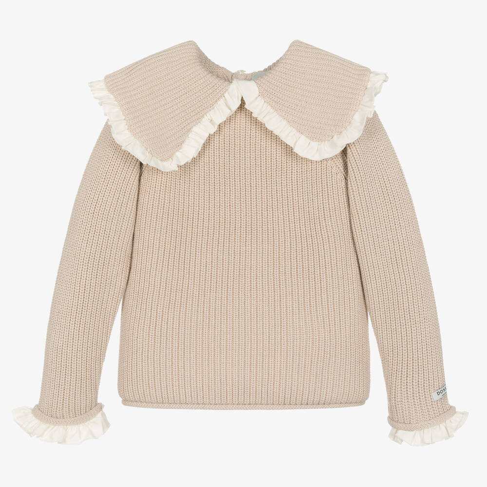 Donsje - Girls Beige Knitted Cotton Sweater | Childrensalon