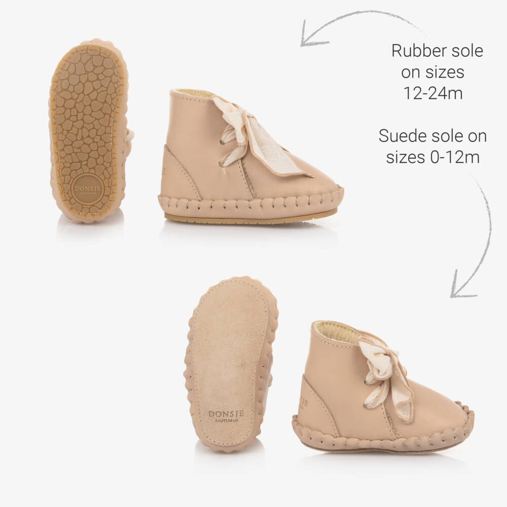 Donsje-Girls Beige Leather Bow Booties | Childrensalon Outlet