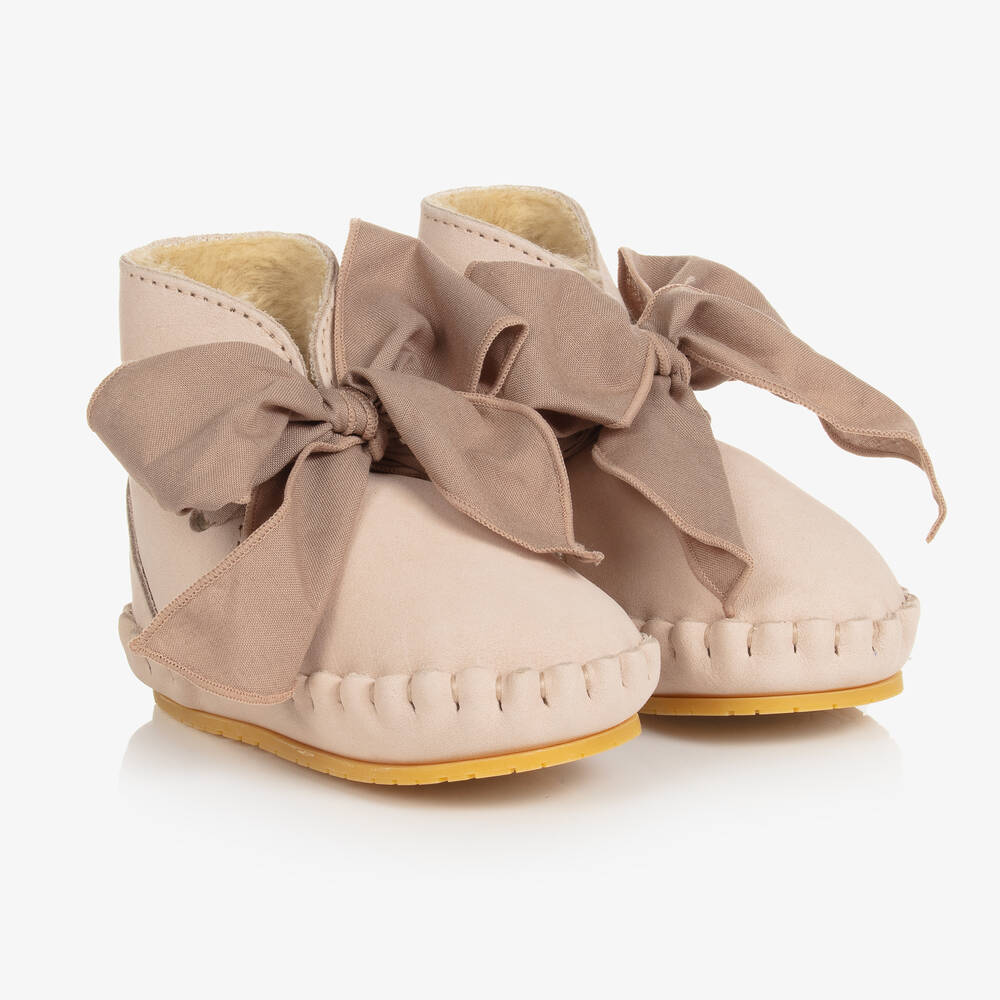 Donsje - Beige Lederstiefel mit Schleife | Childrensalon