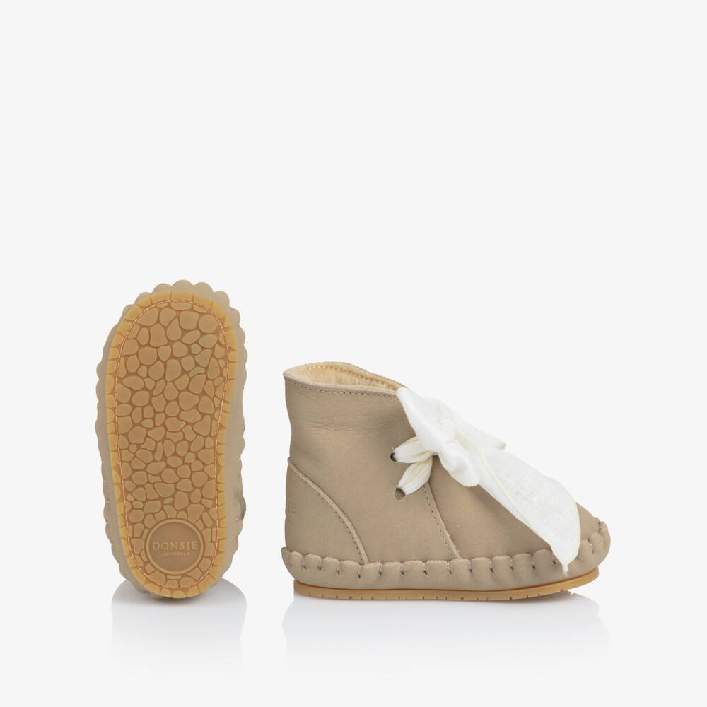Donsje-Girls Beige Leather First Shoes | Childrensalon Outlet