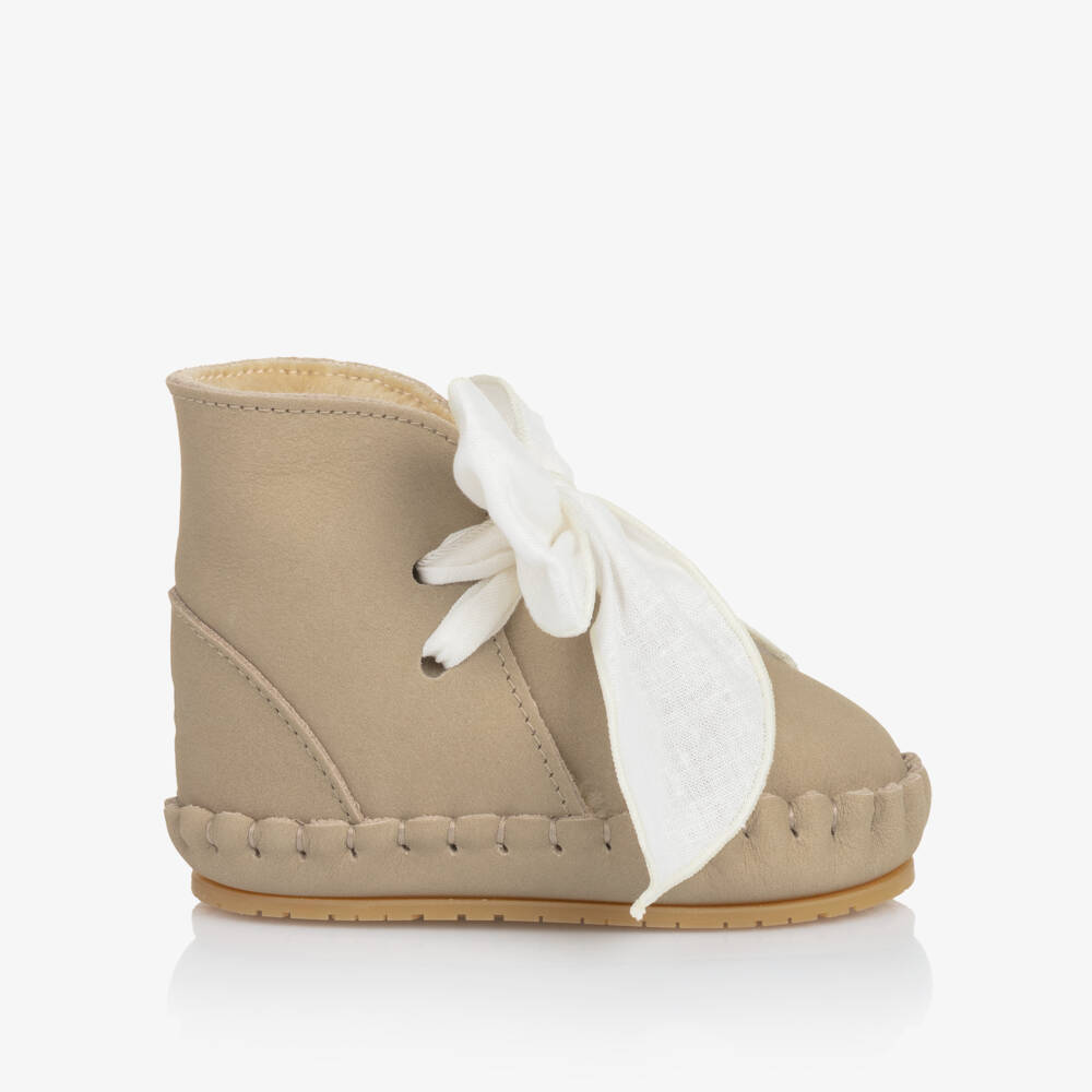 Donsje-Girls Beige Leather First Shoes | Childrensalon Outlet