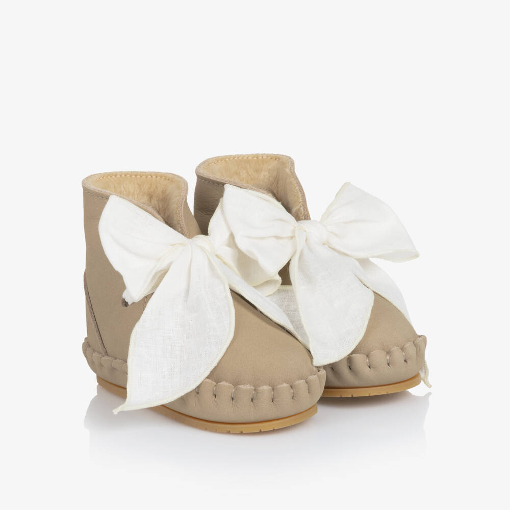 Donsje-Girls Beige Leather First Shoes | Childrensalon Outlet
