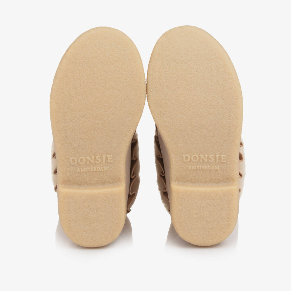 Donsje-Girls Beige Leather & Sheep Wool Boots | Childrensalon Outlet