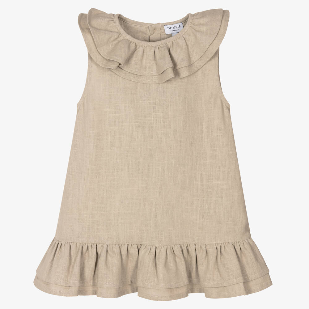 Donsje - Robe beige sans manches en lin | Childrensalon