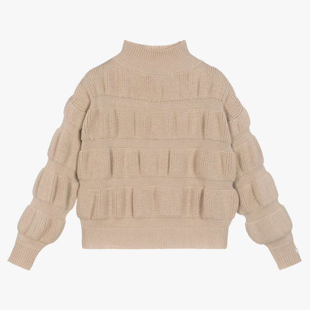 Donsje - Girls Beige Merino Wool Sweater | Childrensalon