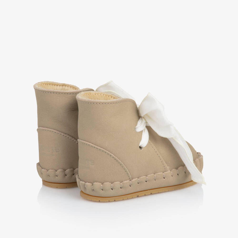 Donsje-Girls Beige Nubuck Leather Pre-Walker Boots | Childrensalon Outlet