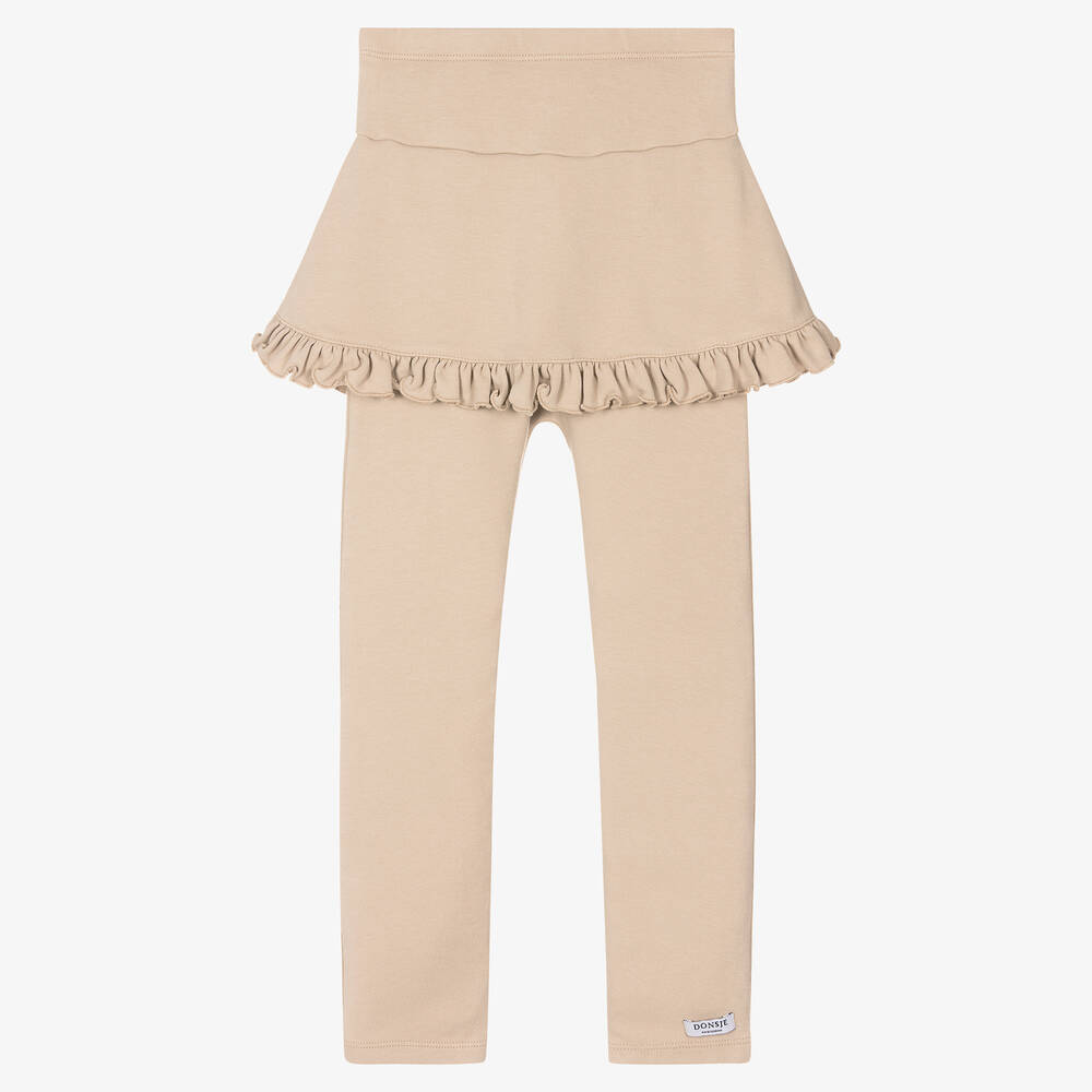 Donsje - Girls Beige Organic Cotton Leggings | Childrensalon