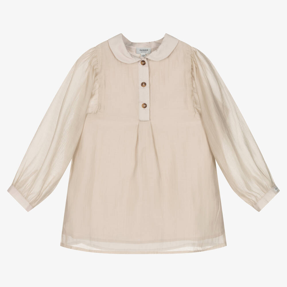 Donsje - Chemisier beige en organza fille | Childrensalon