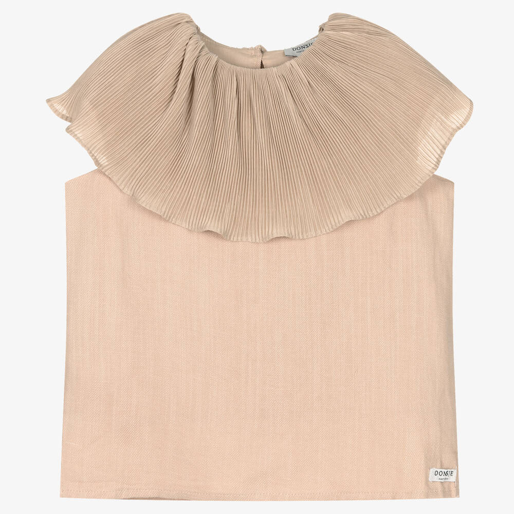 Donsje - Бежевая блузка с плиссированной оборкой | Childrensalon