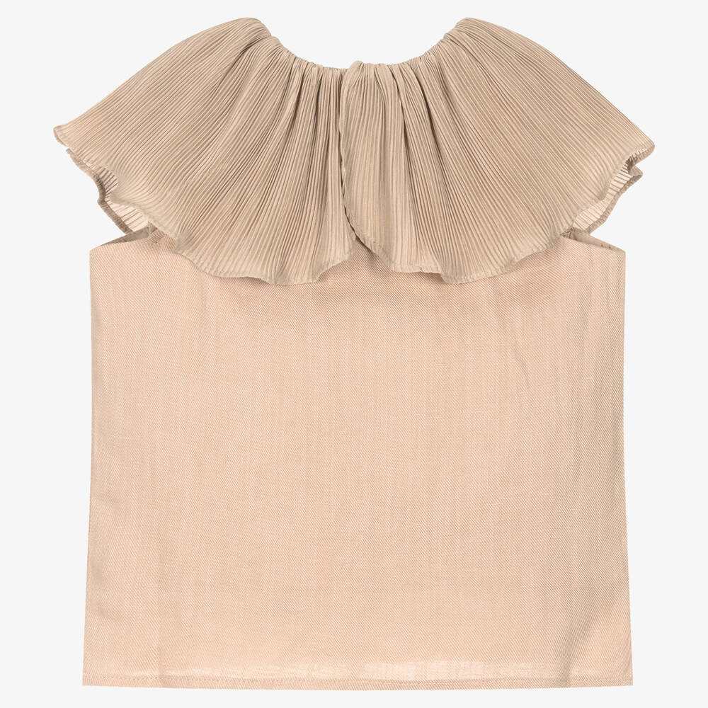 Donsje-Girls Beige Plissé Ruffle Blouse | Childrensalon Outlet