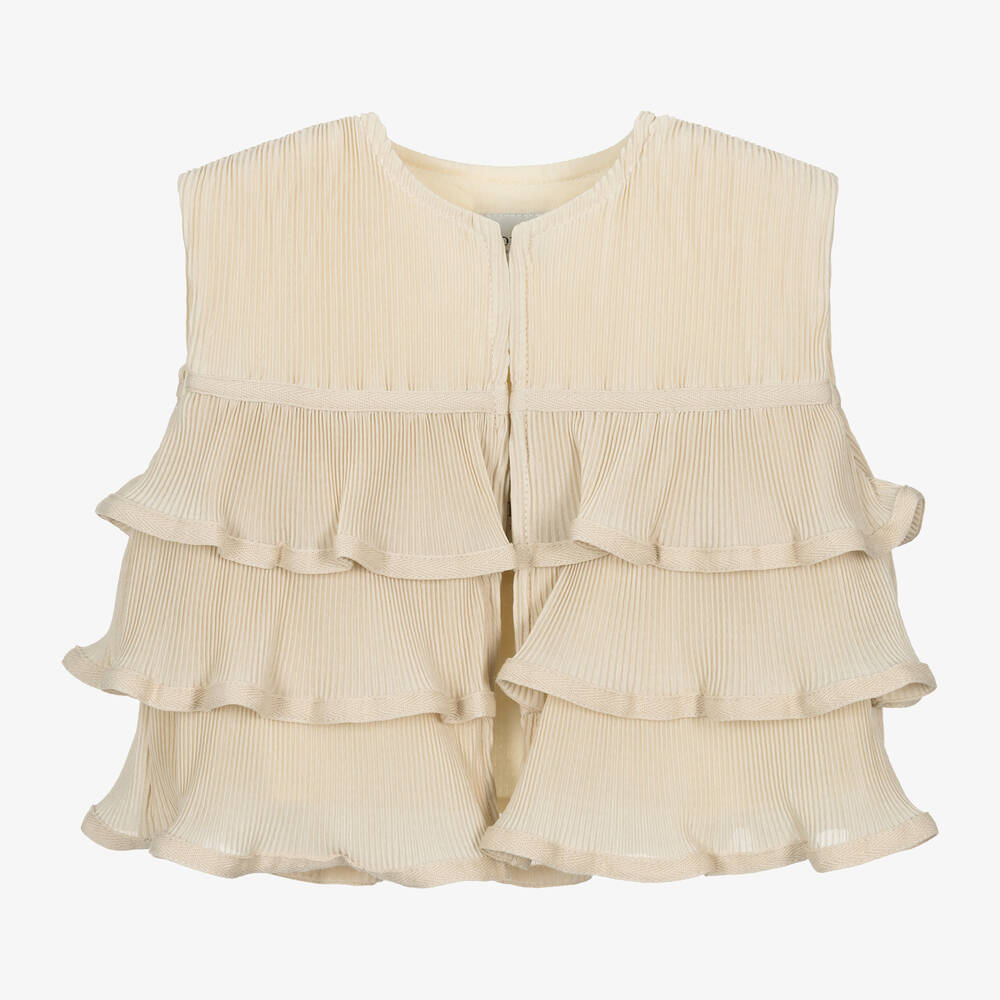 Donsje-Girls Beige Plissé Ruffle Gilet | Childrensalon Outlet