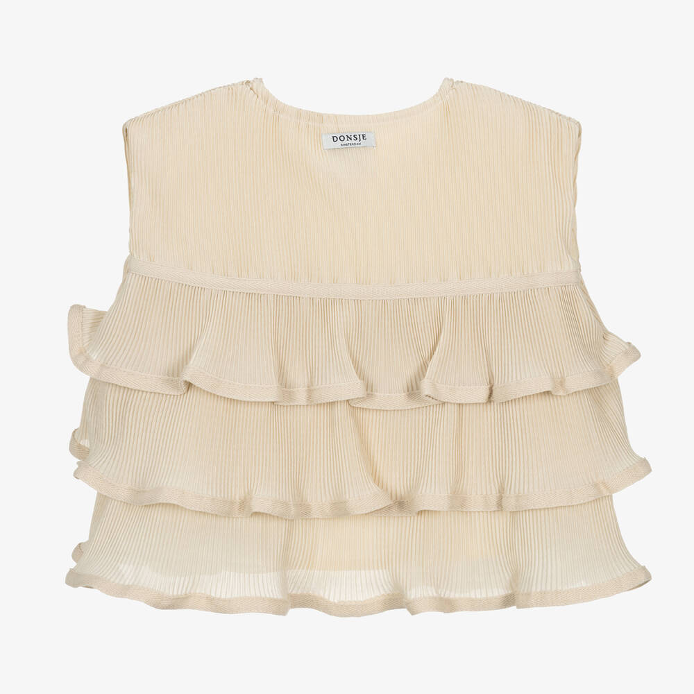 Donsje-Girls Beige Plissé Ruffle Gilet | Childrensalon Outlet