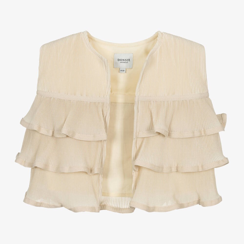 Donsje-Girls Beige Plissé Ruffle Gilet | Childrensalon Outlet