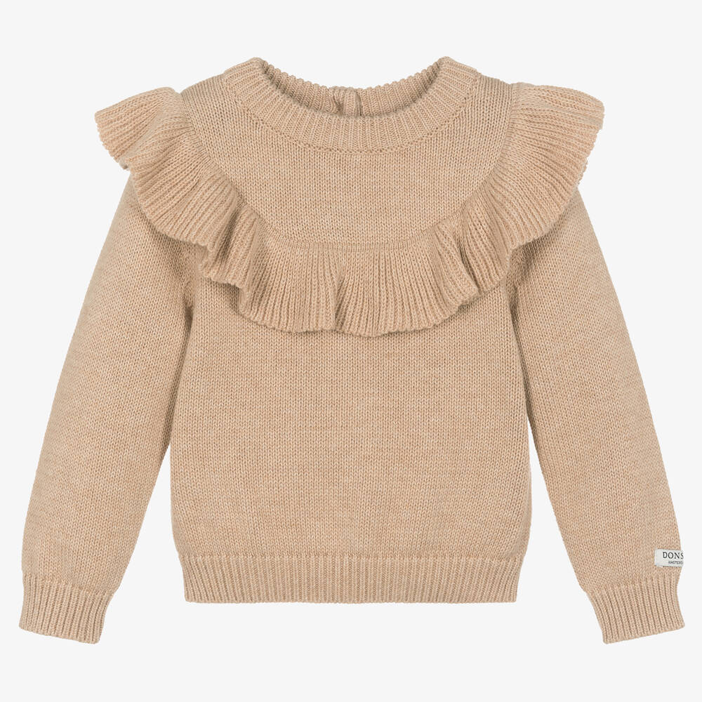 Donsje - Pull beige en coton à volants Fille | Childrensalon