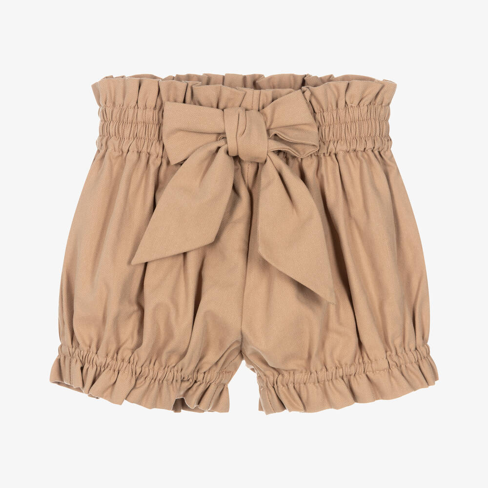 Donsje - Girls Beige Ruffle Trim Shorts | Childrensalon