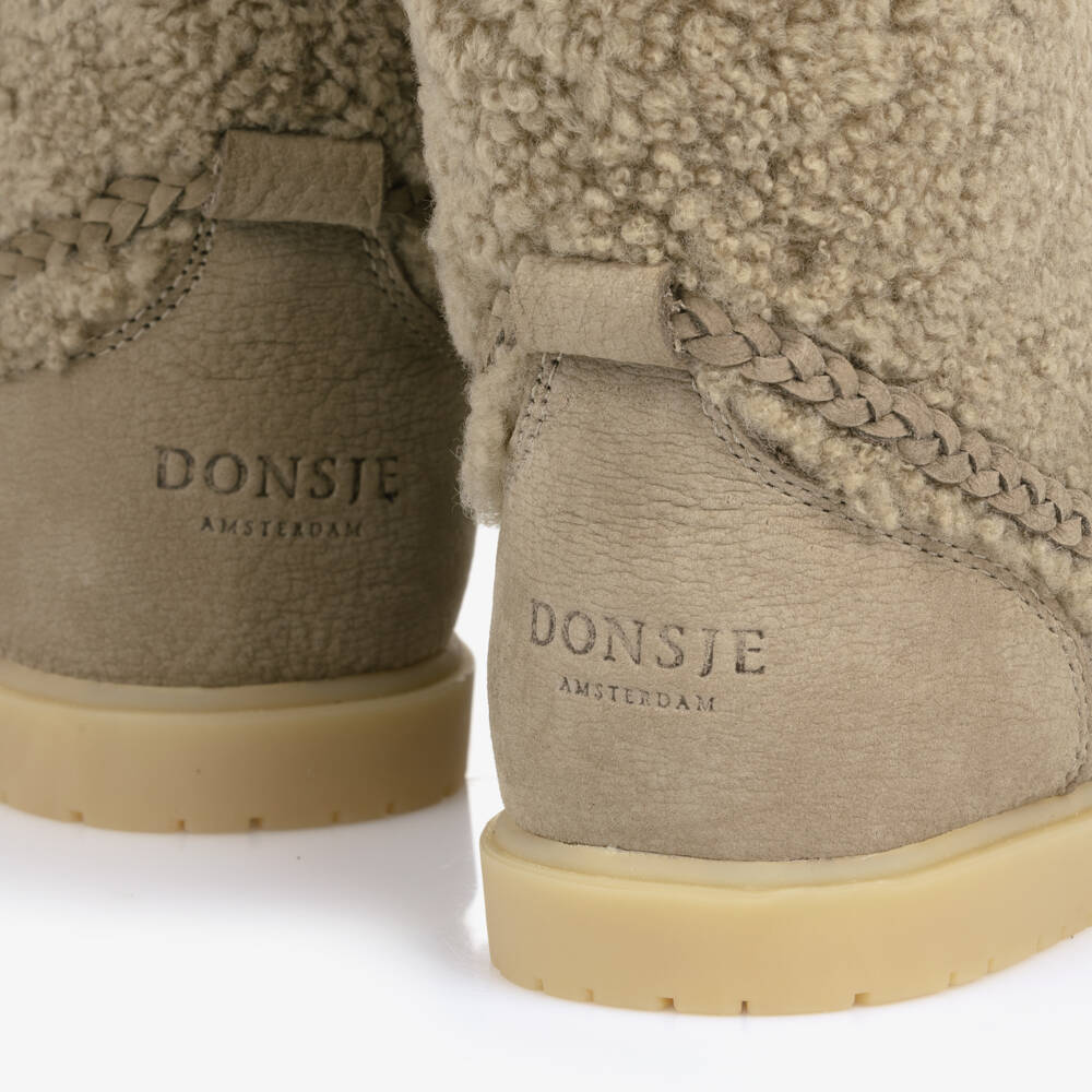Donsje-Girls Beige Sheep Wool Boots with Tassel Trims | Childrensalon Outlet