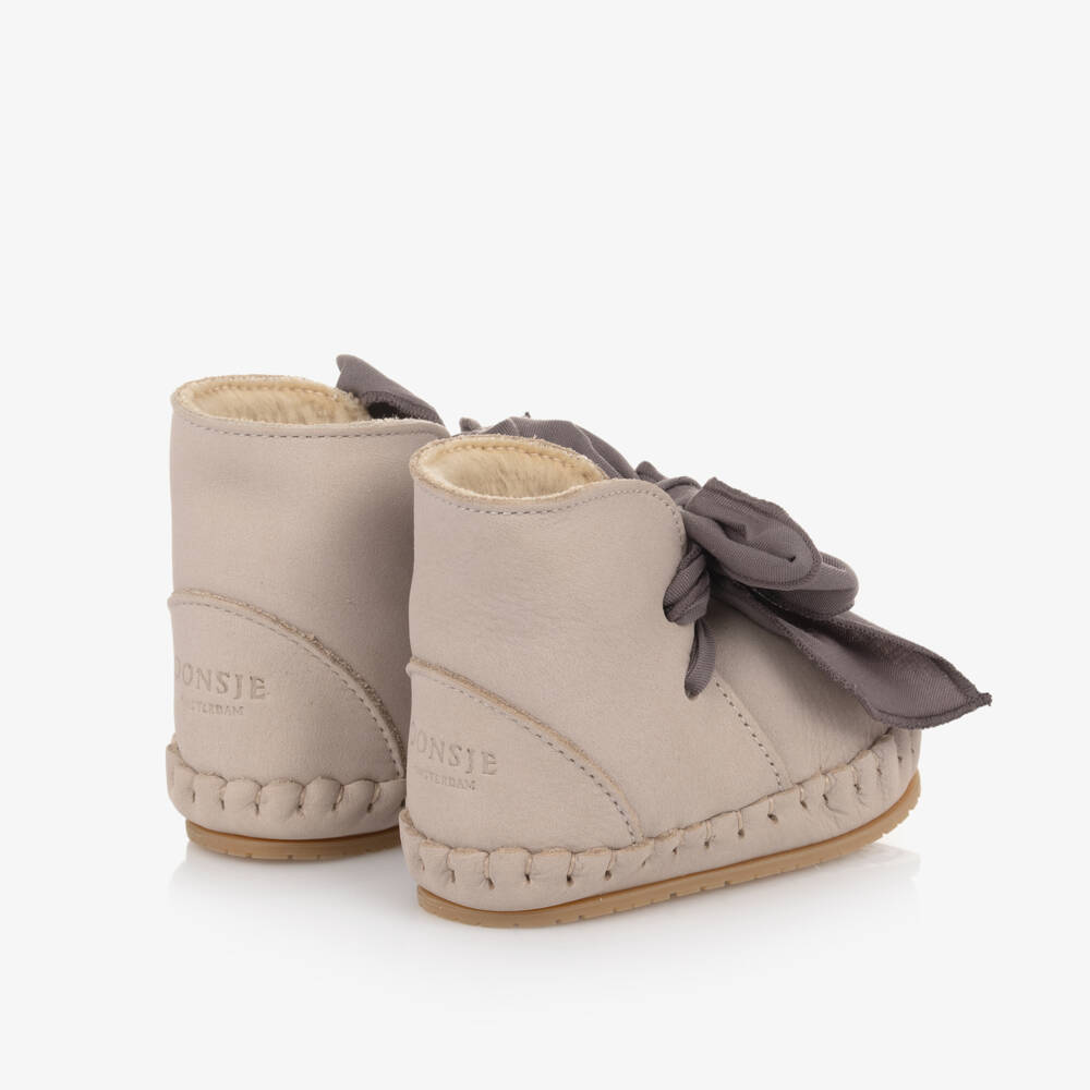 Donsje-Girls Beige Suede Leather Pre Walkers | Childrensalon Outlet