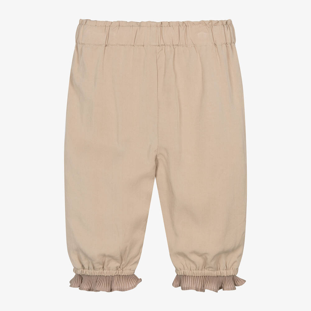 Donsje-Girls Beige Viscose Frill-Cuff Trousers | Childrensalon Outlet