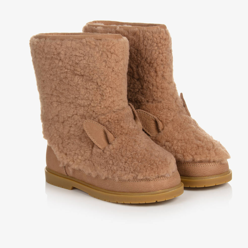 Donsje - Girls Beige Wool Fur Boots | Childrensalon