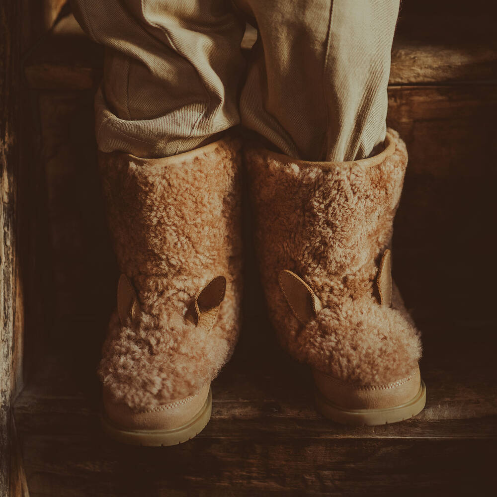 Donsje-Girls Beige Wool Fur Boots | Childrensalon Outlet