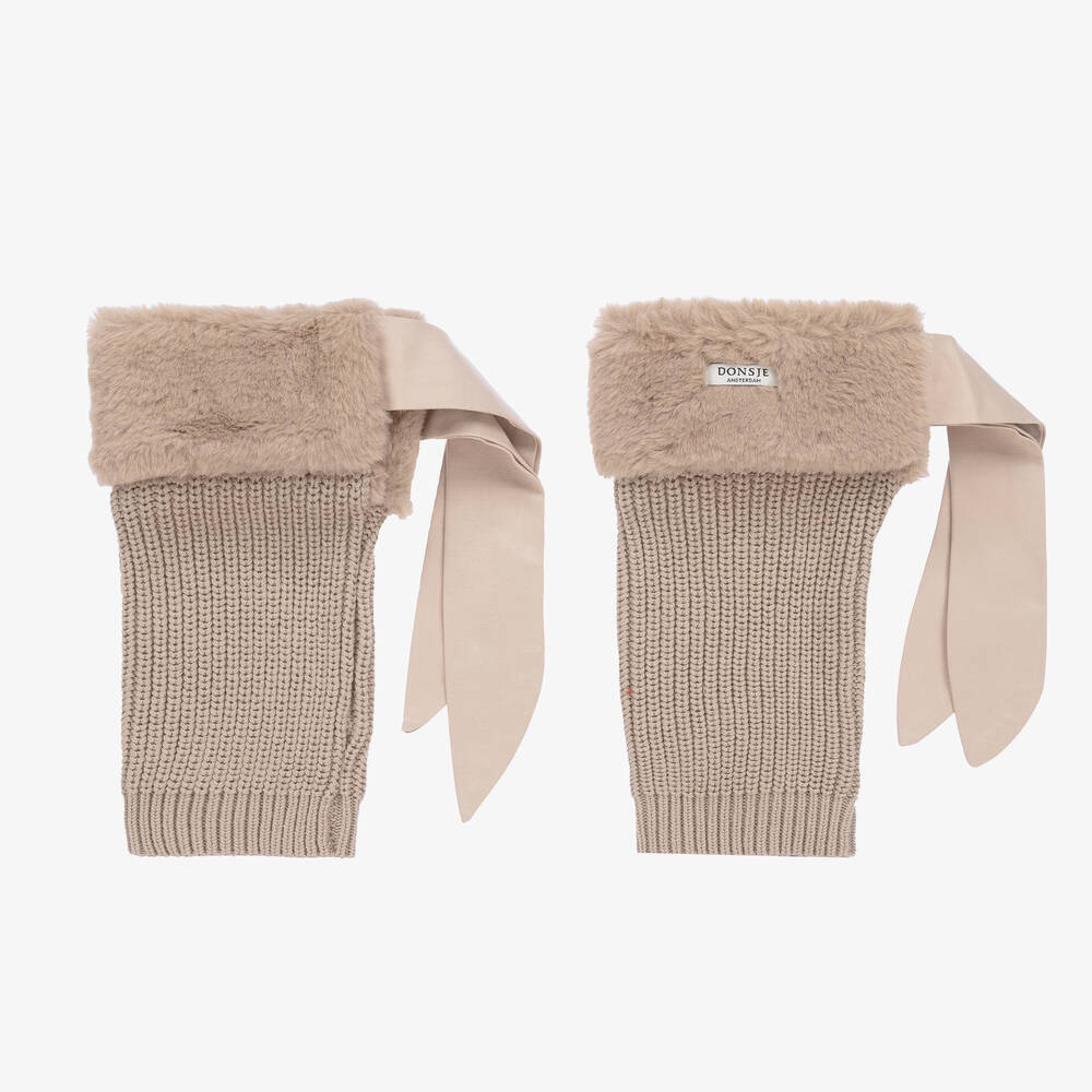 Donsje-Girls Brown Cotton & Faux Fur Leg Warmers | Childrensalon Outlet