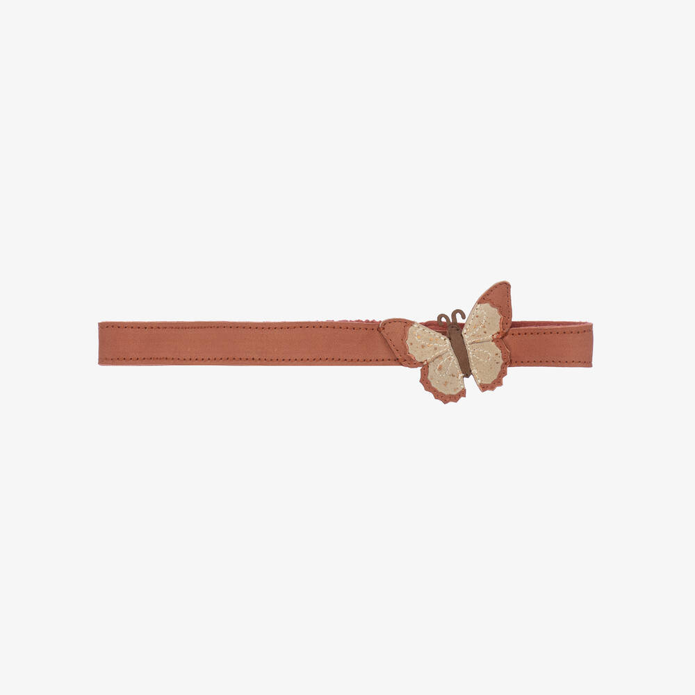 Donsje - Girls Brown Leather Butterfly Headband | Childrensalon