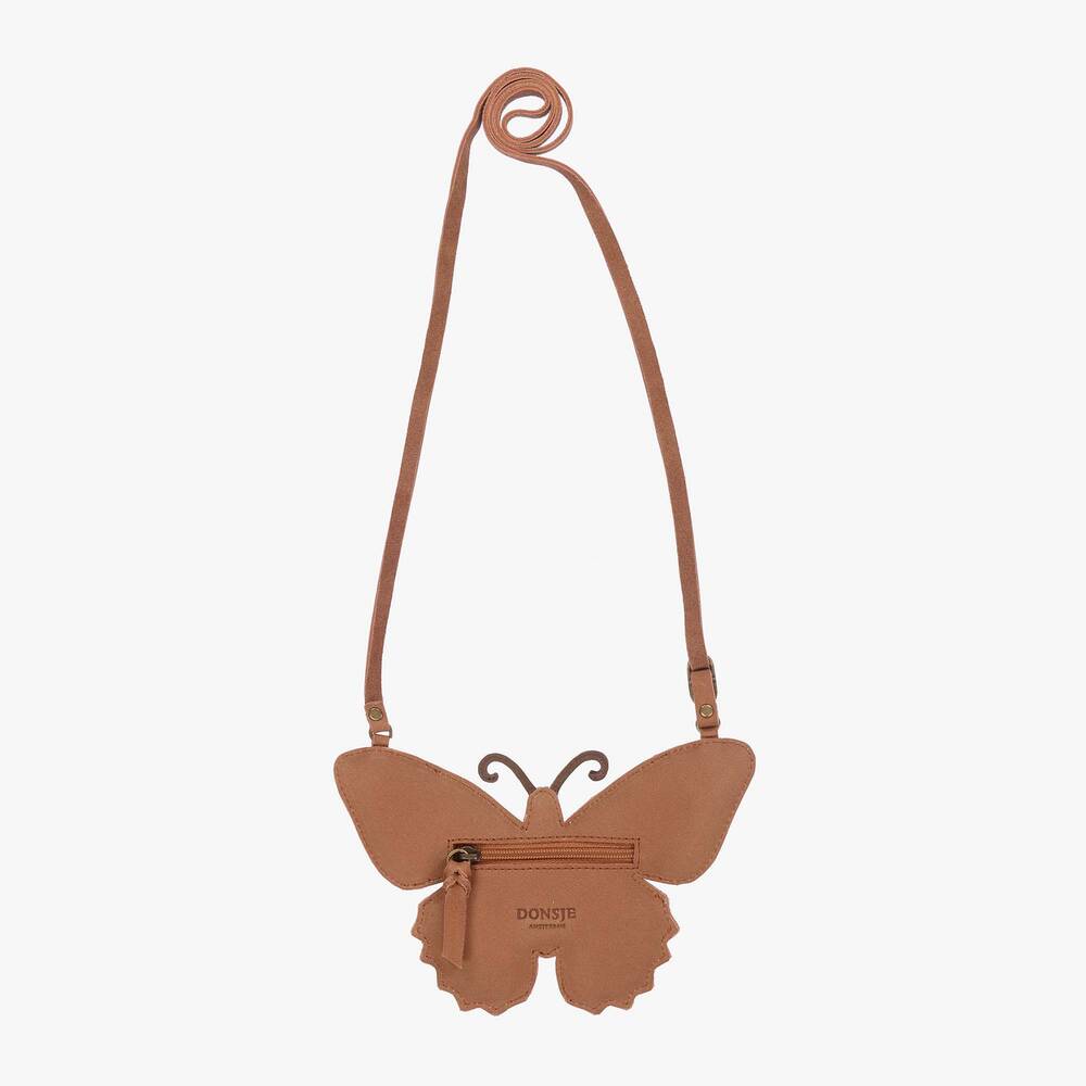Donsje-Girls Brown Leather Butterfly Purse (18cm) | Childrensalon Outlet