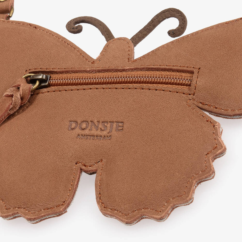 Donsje-Girls Brown Leather Butterfly Purse (18cm) | Childrensalon Outlet