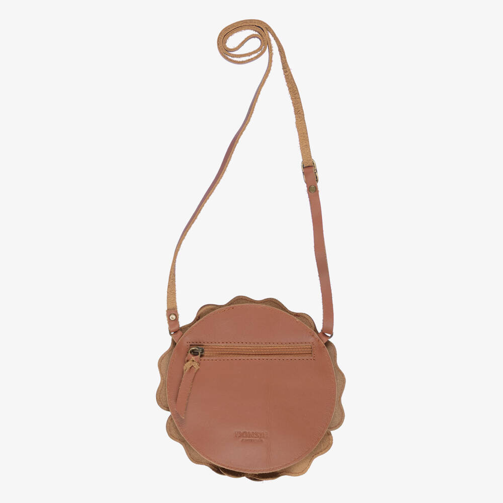 Donsje-Girls Brown Leather Hibiscus Flower Purse | Childrensalon Outlet
