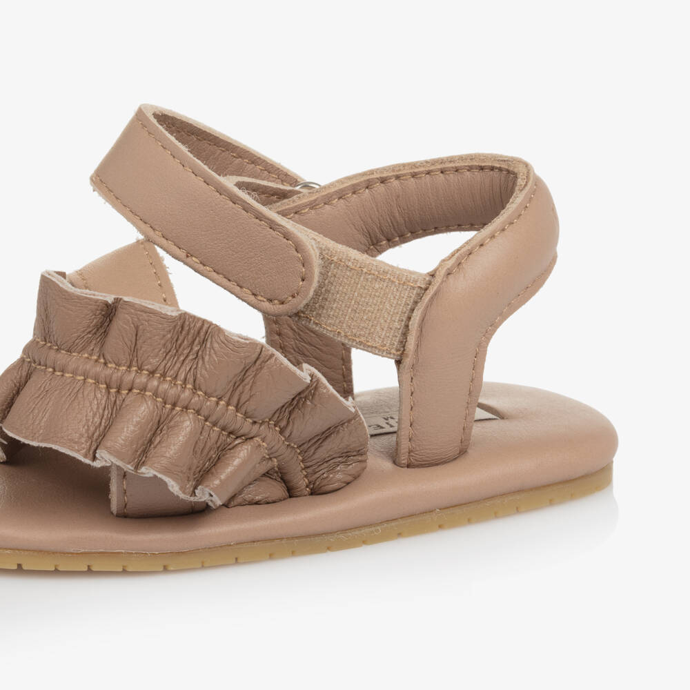 Donsje-Girls Chocolate Soft Leather Baby Sandals | Childrensalon Outlet