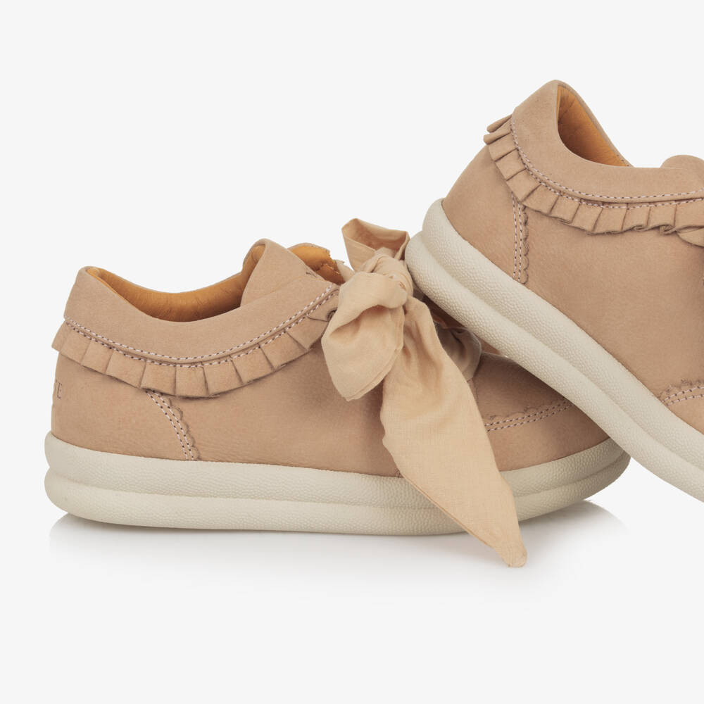 Donsje-Girls Coral Ruffled Leather Sneakers | Childrensalon Outlet