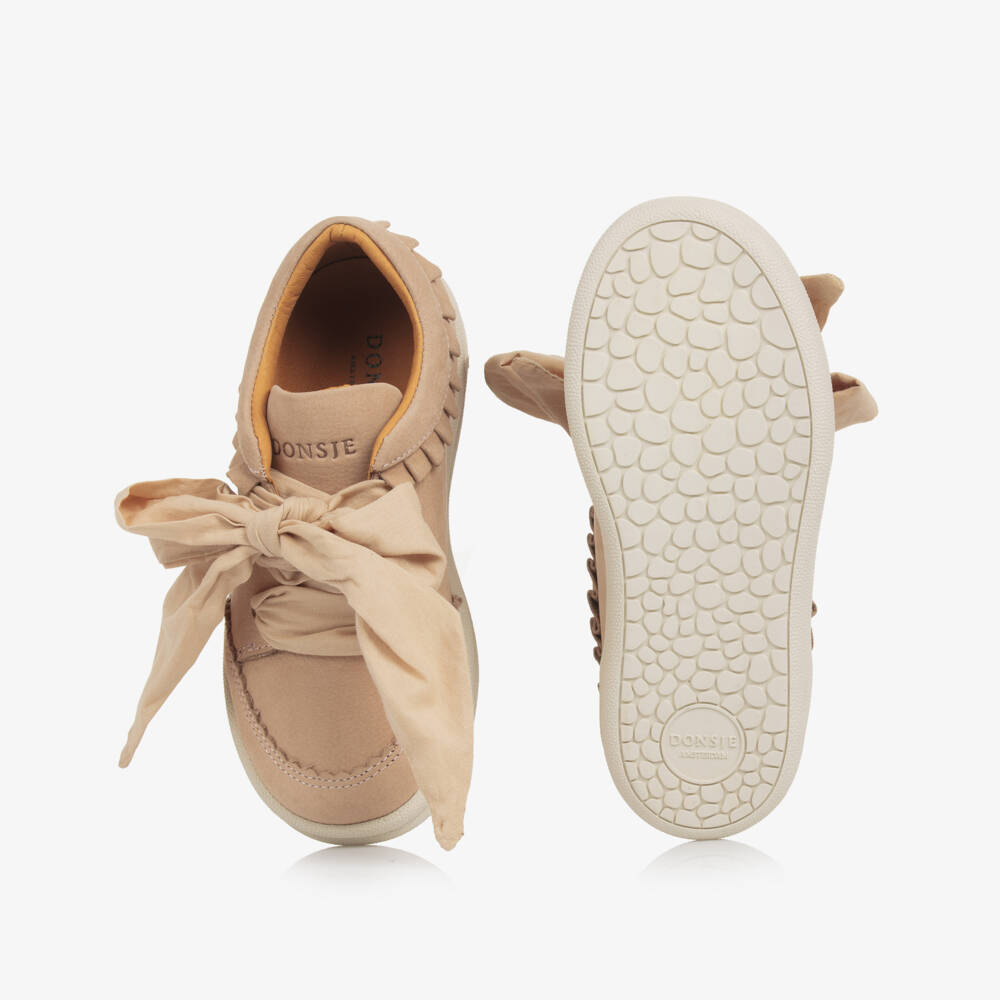 Donsje-Girls Coral Ruffled Leather Sneakers | Childrensalon Outlet