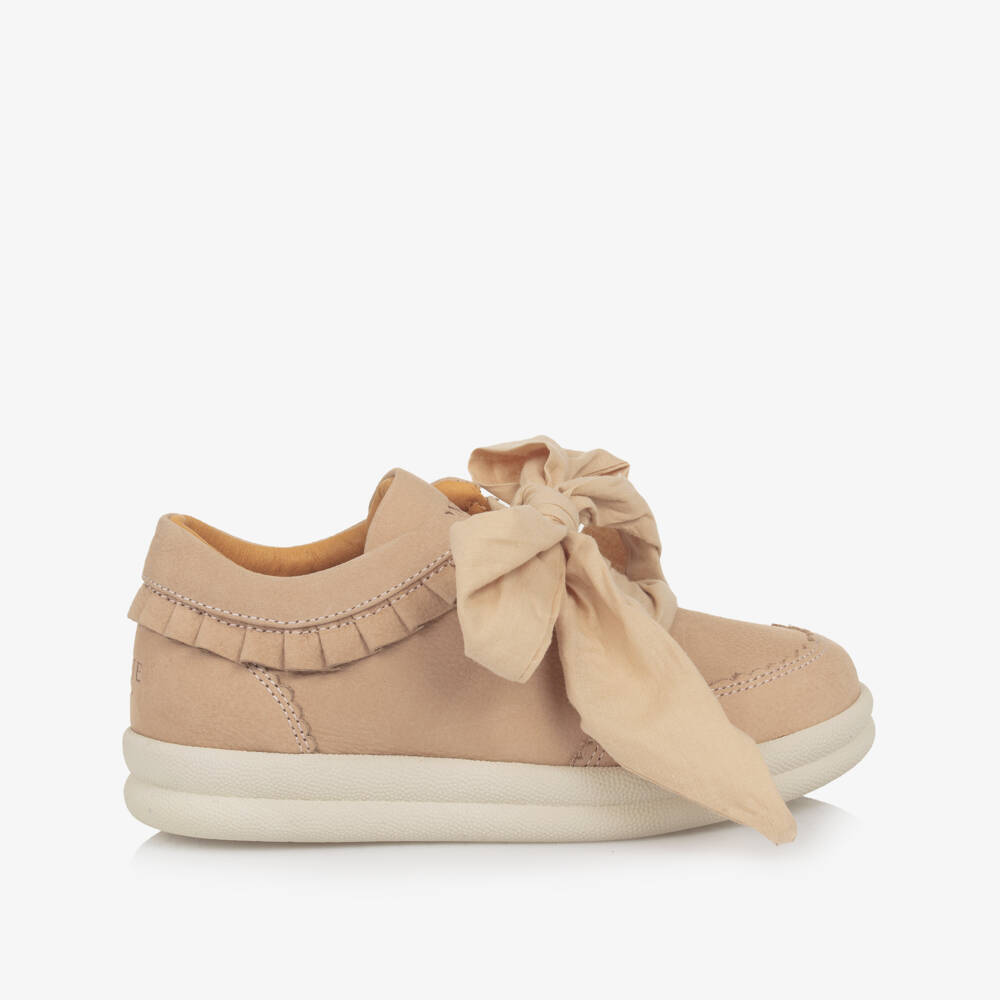 Donsje-Girls Coral Ruffled Leather Sneakers | Childrensalon Outlet