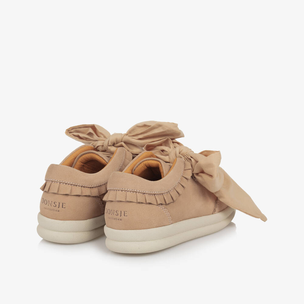 Donsje-Girls Coral Ruffled Leather Sneakers | Childrensalon Outlet