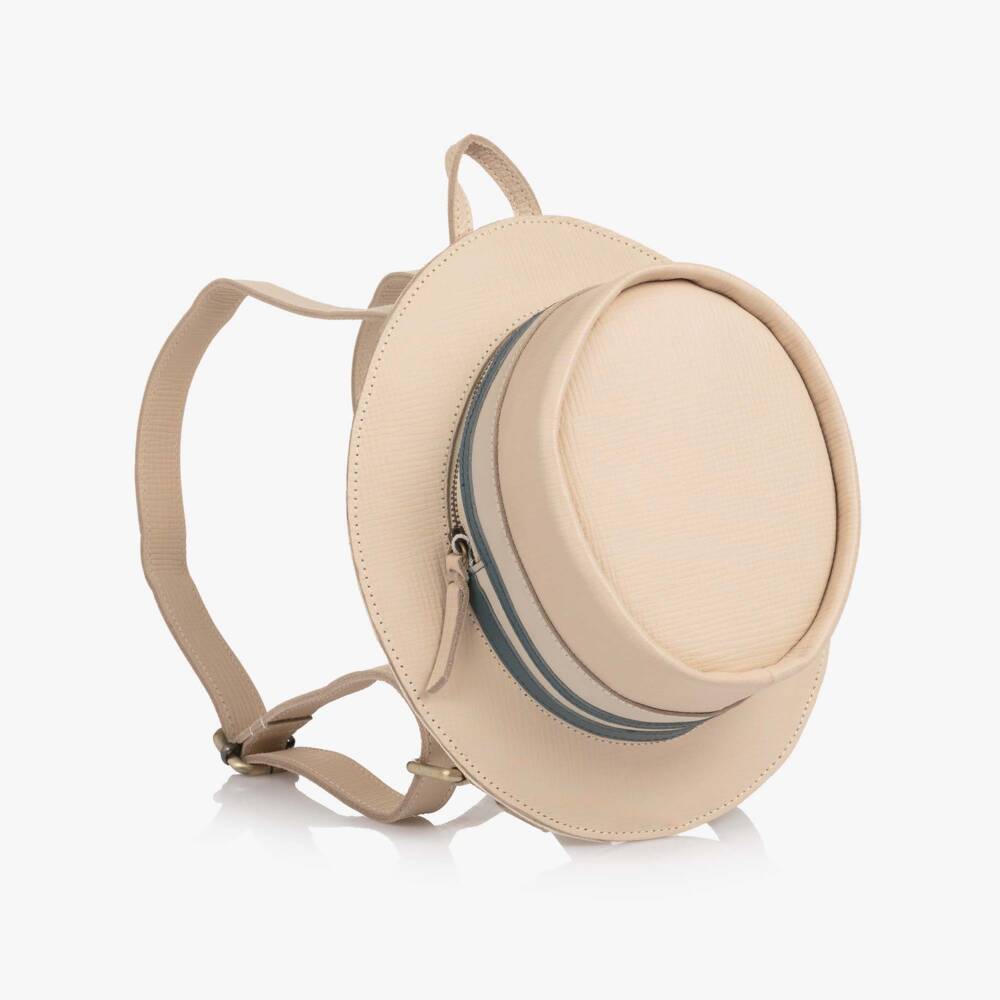 Donsje-Girls Cream Leather Hat Shape Backpack | Childrensalon Outlet
