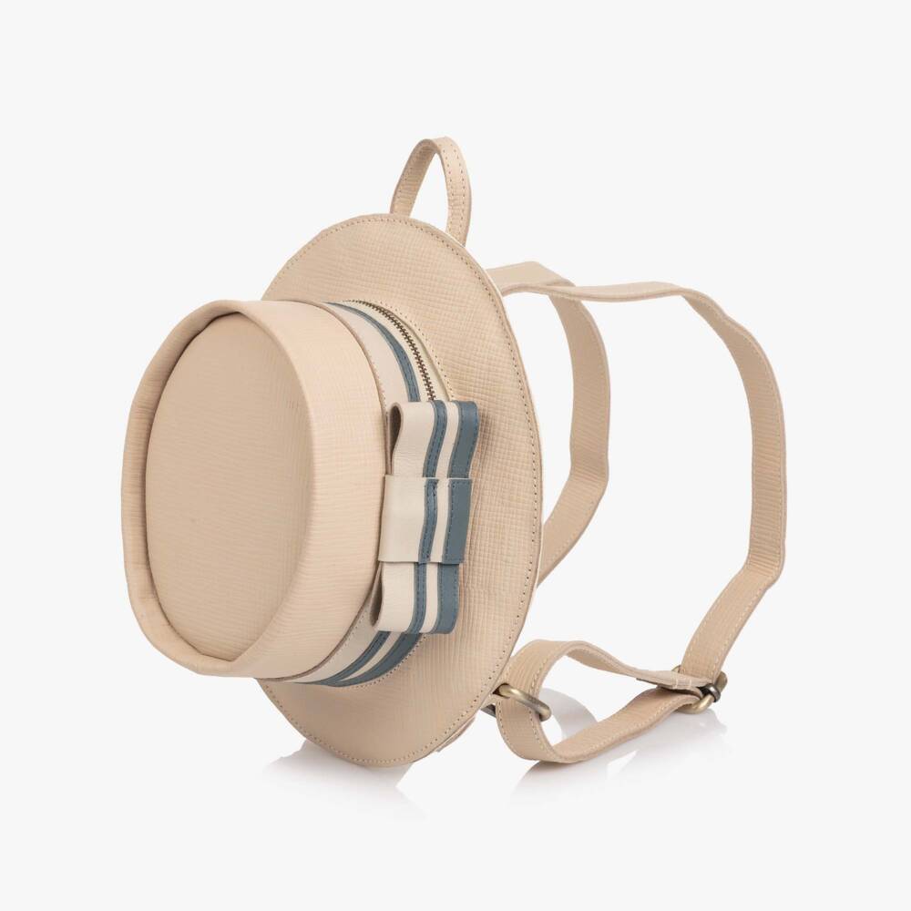 Donsje-Girls Cream Leather Hat Shape Backpack | Childrensalon Outlet