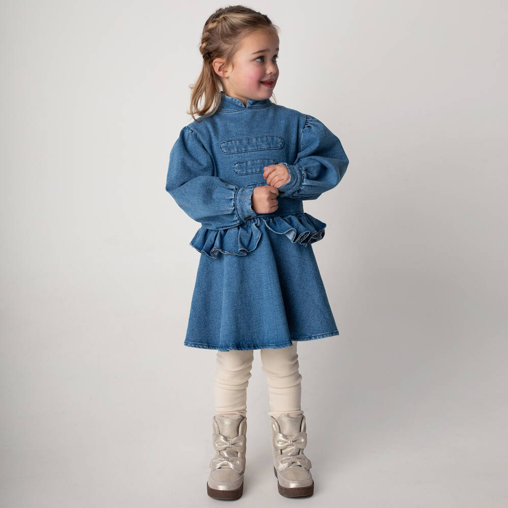Donsje-Girls Denim Ruffle Dress | Childrensalon Outlet