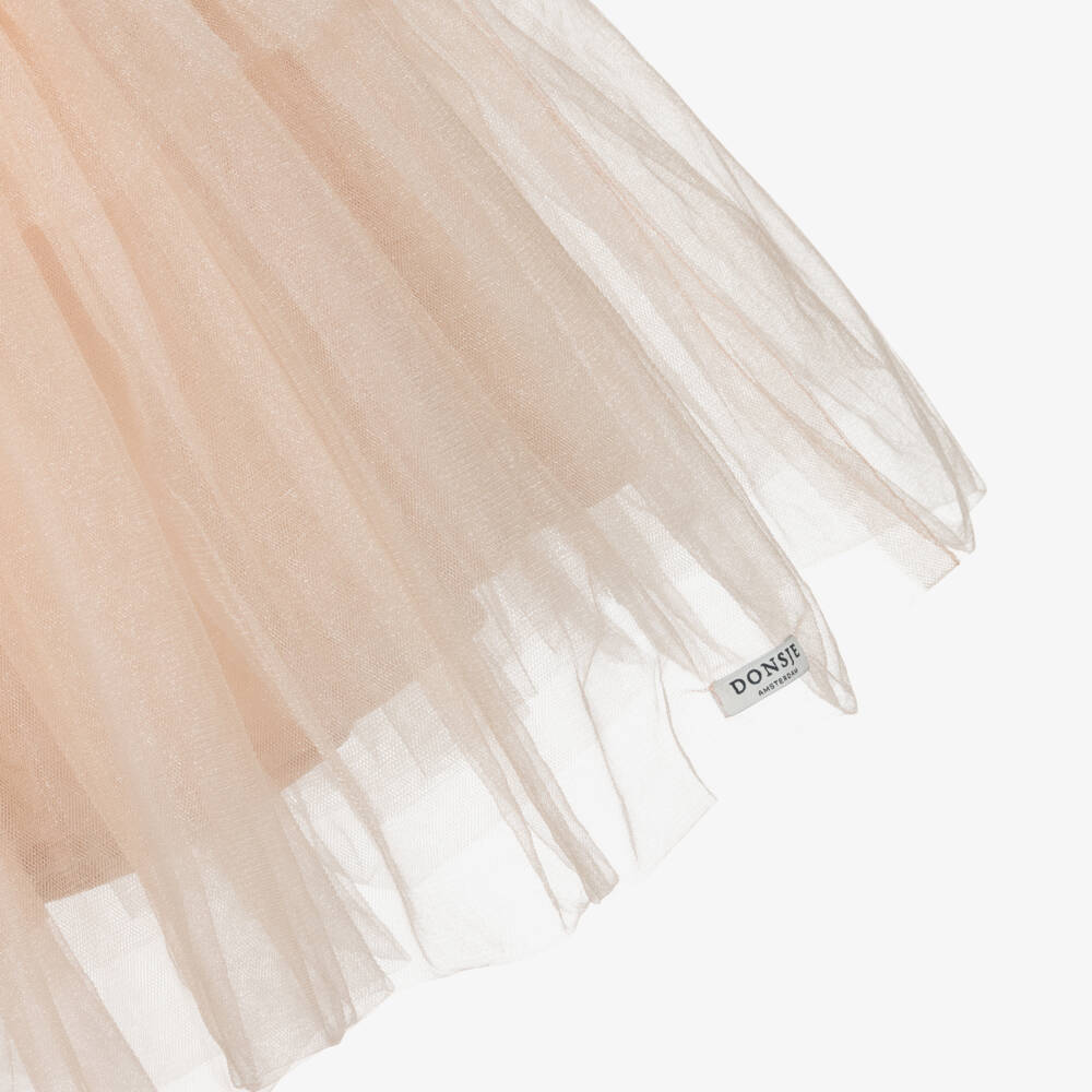 Donsje-Girls Dusky Pink Cotton & Tulle Dress | Childrensalon Outlet