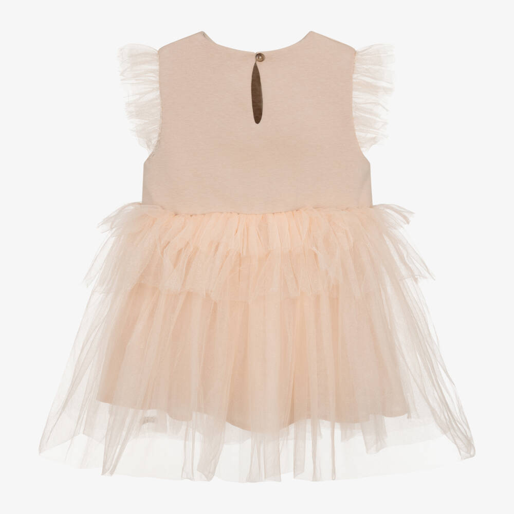 Donsje-Girls Dusky Pink Cotton & Tulle Dress | Childrensalon Outlet
