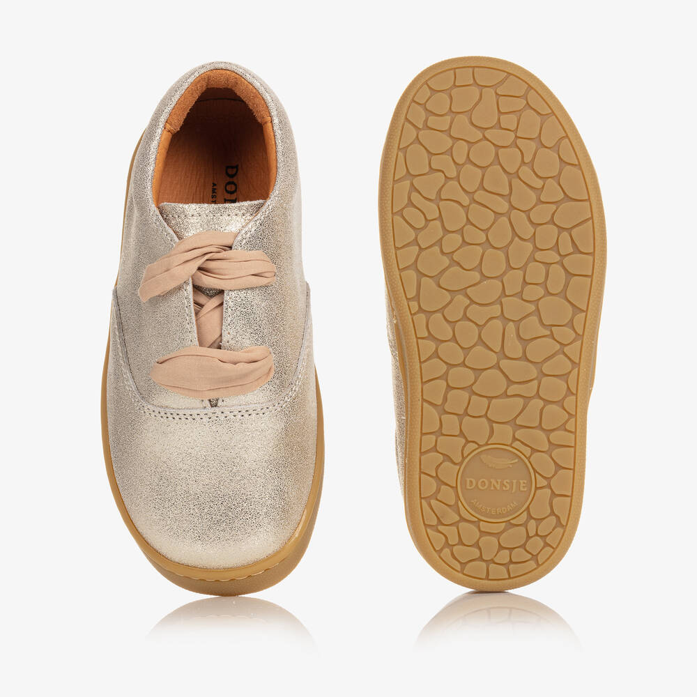 Donsje-Girls Glittery Gold Leather Trainers | Childrensalon Outlet