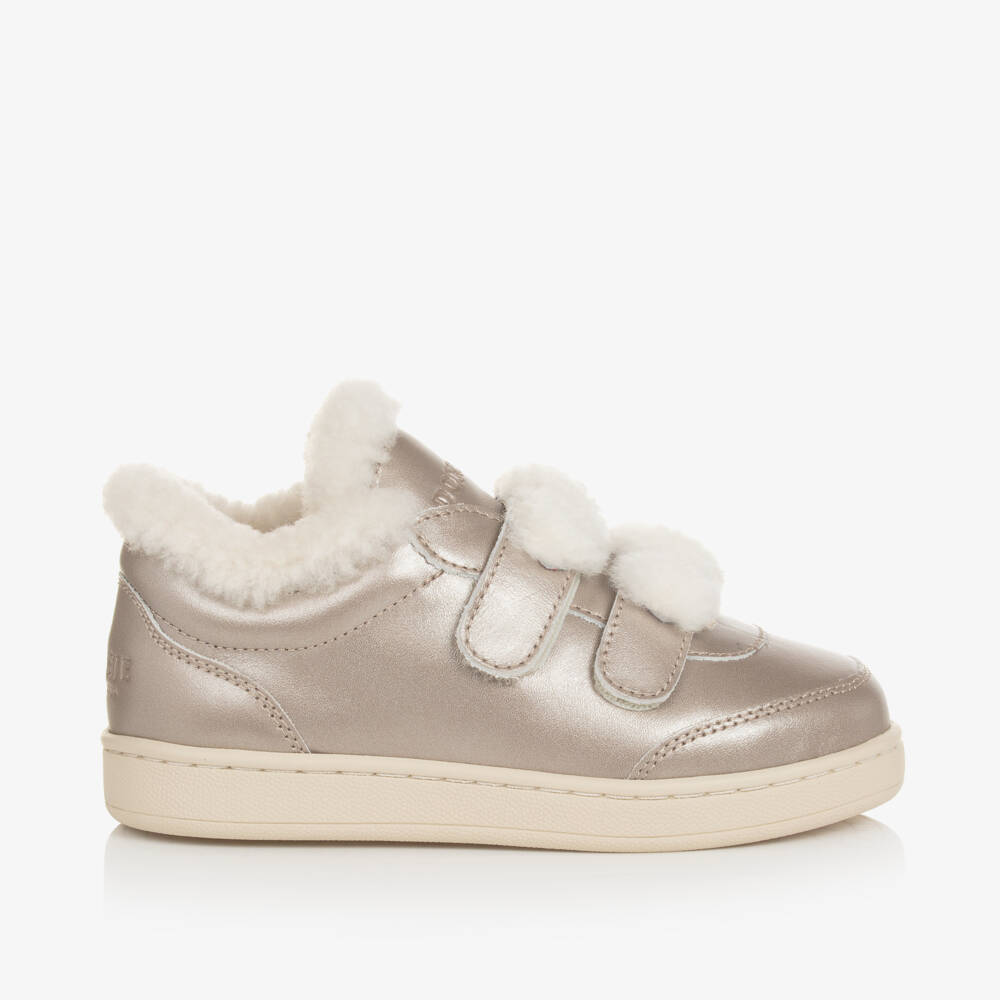 Donsje-Girls Gold Leather Fur Trainers | Childrensalon Outlet