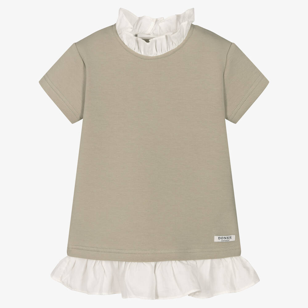Donsje - Girls Green Layered Cotton Top | Childrensalon