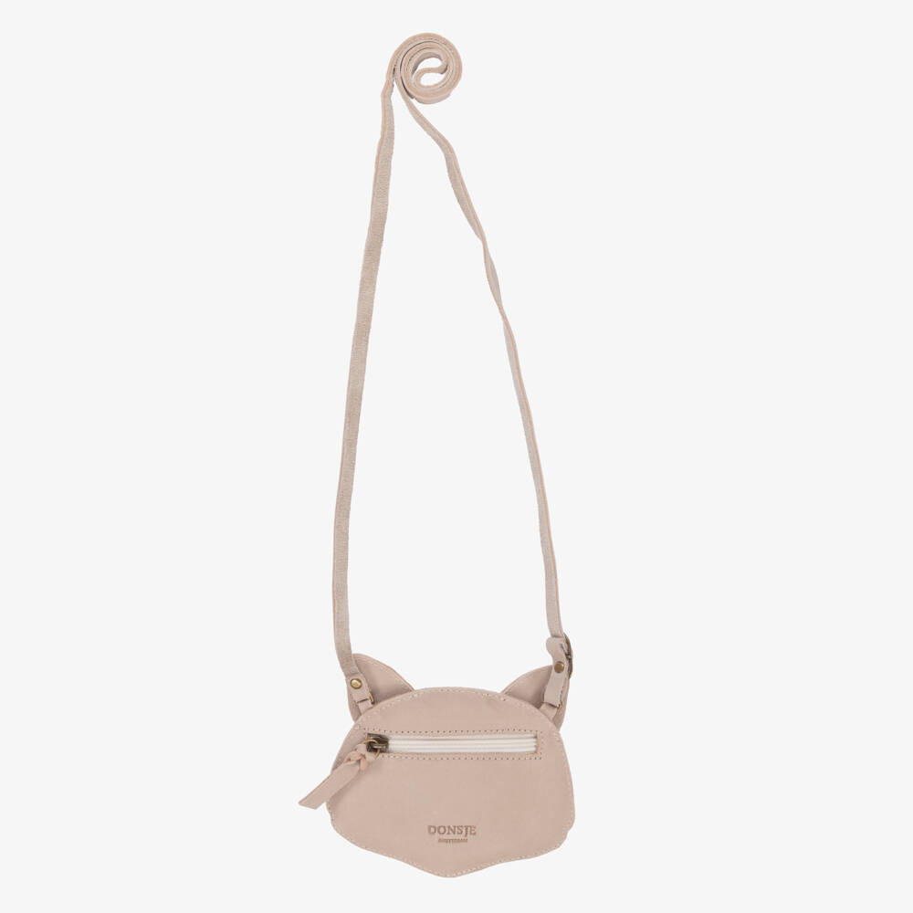 Donsje-Girls Grey Leather Cat Purse (12cm) | Childrensalon Outlet