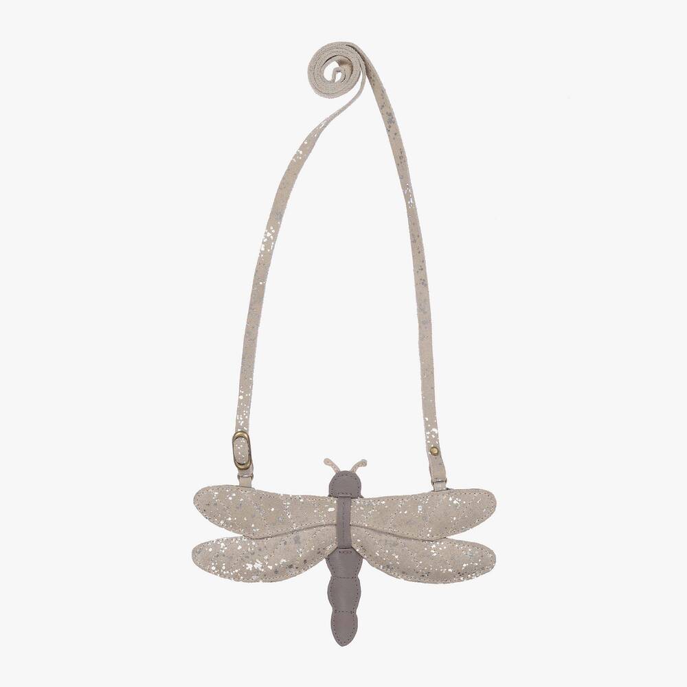 Donsje-Girls Grey Leather Dragonfly Purse (19cm) | Childrensalon Outlet